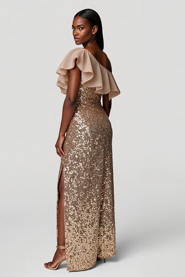 Sparkly Champagne Sheath Sequins Long Holiday Dress